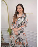 Pure cotton women's keri trendy floral printed anarkali kurta set with matching pants, elegant ethnic wear for ladies