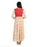 Rayon long anarkali floral kurta, three-quarter sleeves, printed combo - Indian women's fashion, bust size 40in