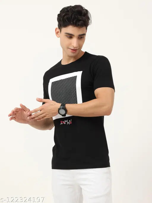 Cotton men's Squid Game T-shirt in square design, available in M, XL, XXL. Made in India
