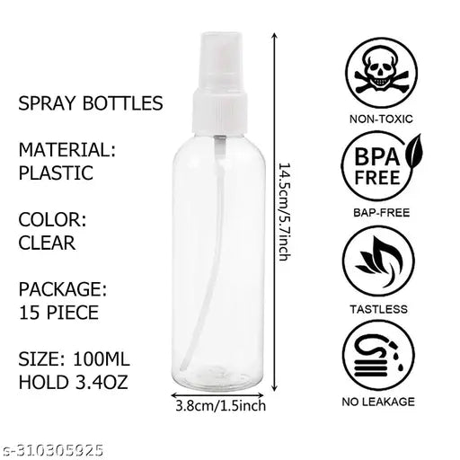 Clear refillable mini spritzer spray bottles (5 pack, white) - perfect for travel-sized cleaning solutions or perfume liquids