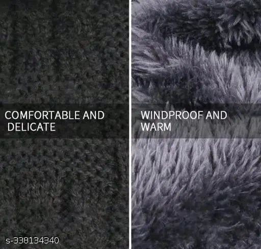 Arcylic fur beanie cap, unisex woolen hat for winter, warm accessory from India