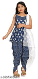 Cotton printed kid's kurta set with dupatta, sleeveless & lace work, 8-9 years size, Indian origin