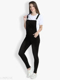 Trendy denim sleeveless dungaree jumpsuit, solid pattern, available in L, XL, and XXL sizes