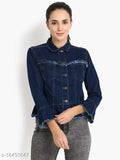 Denim waistcoat for women, solid pattern, long sleeves, India-origin designer jacket