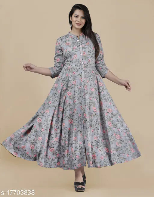 Rayon three-quarter sleeve printed combo Women Flaerd Kurta, vibrant Indian fashion