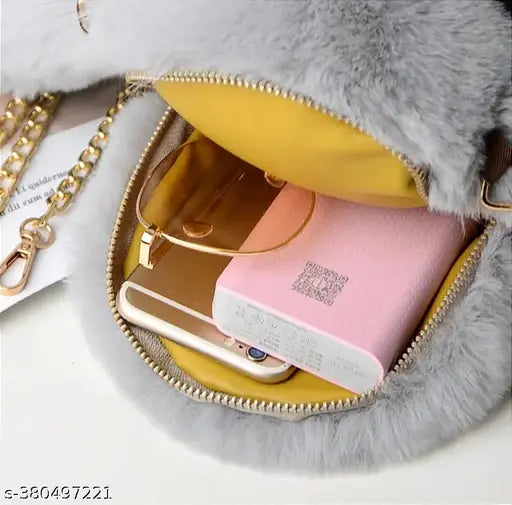 Cute rabbit-themed fabric crossbody sling bag, colorblock design, adjustable strap, free size, China