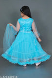 Red Super Net Lehenga Choli with Aari Work, Long-Sleeved Butterfly Net Fabric, 6-7 Years Size. Traditional Indian festival dress for girls