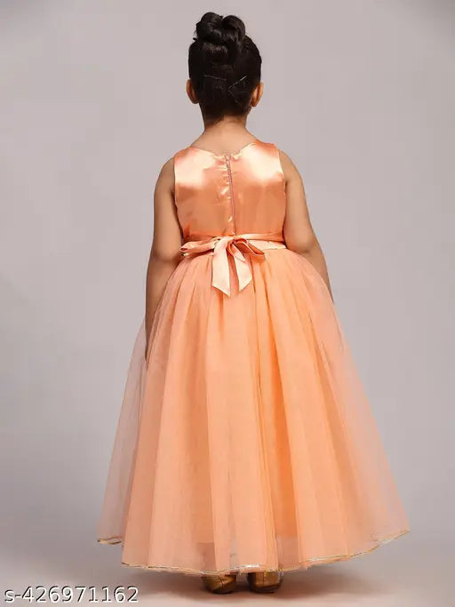 Dusty rose net party gown for kids, printed with toy balloons design. Perfect for girls aged 1-12 years. Made in India