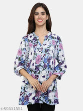 Multicolor floral print rayon Lycra dress with mandarin collar and three-quarter sleeves, made in India