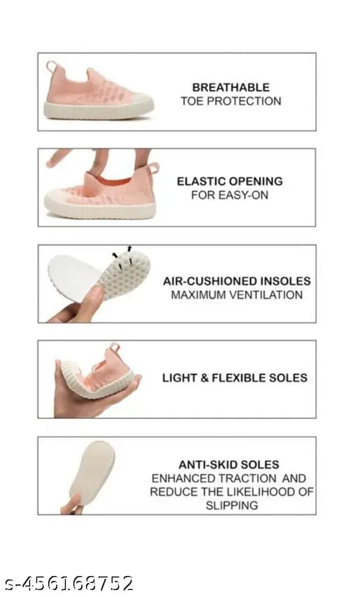 Breathable lightweight kids sneakers, solid sole and rubber, slip-on style in various sizes for toddler boys and girls, Indian origin