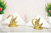 Gold-finished metal swan napkin holder duck set of 2 for dining table, decorative showpiece. Indian handicraft & artifact." (123 characters)