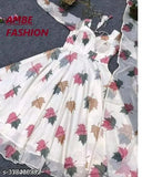 Georgette printed net long-sleeve Urbane fashion gown S (36in bust, 50in length), Indian-made