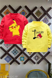 Yellow and red printed kids sweatshirts & hoodies (2pcs), cotton blend long sleeves, fun design on fleece fabric