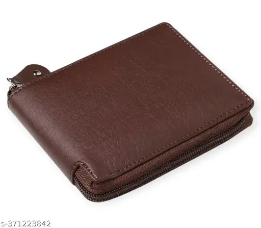 Brown PU leather men's & women's casual party wallet, trendy design, 4 card slots, neat compartments for travel