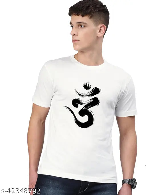 Colourful Threads Om Graphic Printed Round Neck White 100% Cotton Men's T-Shirt, premium quality, gym & casual wear, perfect fit & non-fading design, made in India