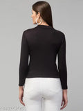 Woman in white long-sleeve cotton rib top, fully stretchable and comfortable, ideal for summer and winter, stim fit for both women and girls, perfect for layering under jackets. Made in India
