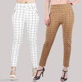 Women's checked lycra jeggings from Faishonable, available in sizes 24-34 (waist 24-34in, length 35in)