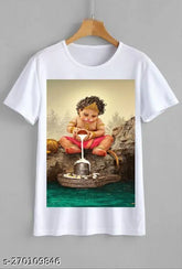 White Busimax Hanuman Shiv Round Neck Sublimation T-Shirt for All, short sleeves, printed pattern on casual attire