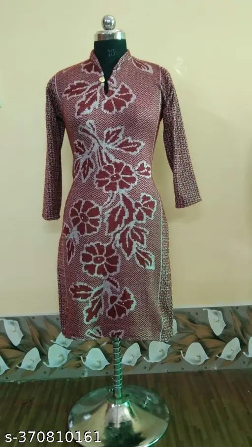 Fancy woollen kurti, embroidered three-quarter sleeve woolen top for women and girls, handcrafted Indian attire