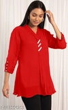 V-Neck handwork top, Georgette material, solid pattern. Three-quarter sleeves, Indian handmade fashion