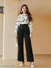 Silk blend long-sleeve top and polyester bottom, stylish modern women's clothing from India