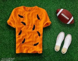 Men's cotton blend leaf print t-shirt in mustard, short sleeves with round neck design, regular fit for casual everyday wear