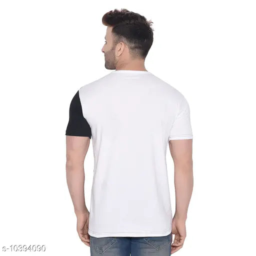 Multicolor cotton blend short sleeve round t-shirt, colorblocked pattern. Perfect casual wear for this season, high-quality 155-160 GSM cotton. Indian origin