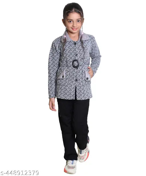 Red Frenko Kids Girls Premium Wool Cardigan with Celery Print, soft and stylish for 5-8 year old girls