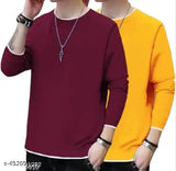 Mens solid cotton-blend long sleeve tshirts pack of 2, featuring regular fit and solid pattern. Sizes include S (38in/28in), M (40in/28in), L (42in/28.5in), XL (44in/28.5in). Made in India