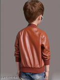 Leather bomber jacket with fur inside for kids (PU, long sleeves), solid pattern, various sizes from 12-13 years