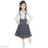 Blue cotton blend frock dress for girls - printed net, short sleeves, single pack, sizes 2-3yrs to 9-10yrs, Indian origin