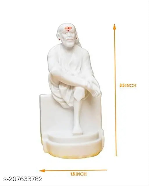 Marble Sai Baba Combo Idol with Lotus Charan, poly resin, god idol for home & office decor (3.5 x 1.5 x 1 inch), ideal for pooja room or gifting