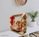 Handcrafted wooden Krishna idol swing, golden oxidized design, perfect for gifting or pooja room decor