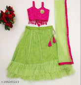 Fully-stitched net lehenga choli and dupatta set, embellished Indian bridal wear for 6 months - 10 years (self-design)