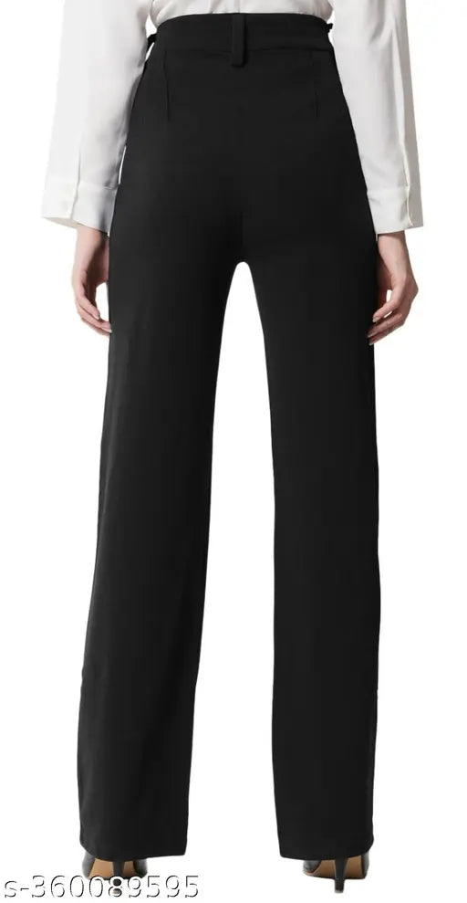 Trendy stylish flared trousers for women, comfortable Lycra material, solid net pattern, casual wear, India origin
