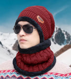 Black woolen winter beanie cap with muffler neck set, cozy accessory for men & women in cold weather