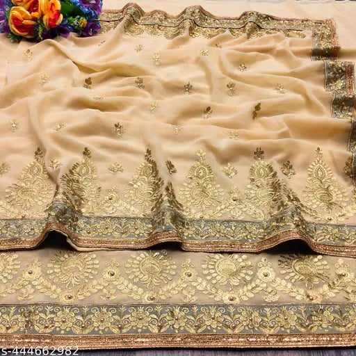 Embroidered Zamato saree with Georgette blouse, Indian handcrafted fancy wear for women