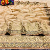 Embroidered Zamato saree with Georgette blouse, Indian handcrafted fancy wear for women