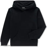 Black cotton pullover hoodie with kangaroo pocket for kids, sizes range from 2-3 years to 7-8 years, made in India