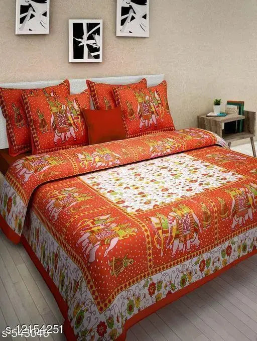 Luxurious cotton queen-sized Elite stylish bedsheets with 2 pillow covers, high thread count 144 from India