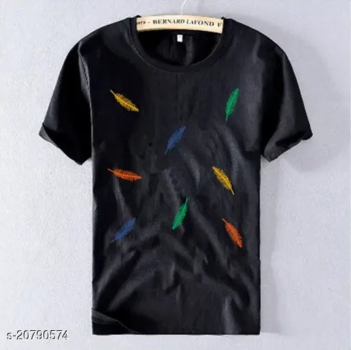 Multi leaf printed cotton t-shirt for men, latest casual round neck style