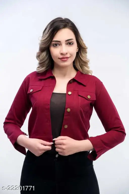 Denim ethnic jackets for women by S.A.F Creation - trendy, long-sleeved solid design in various sizes (S: 36/20/15/34, M: 38/20/16/36, L: 40/20/16/38, XL: 42/20/17/40)