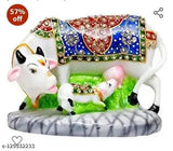 Poly resin Kamdhenu Gaay Maata cow and calf figurine, Indian handicraft decor for room