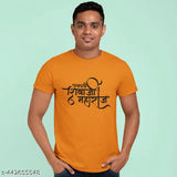 Multicolor printed polyester T-shirt featuring Chhatrapati Veer Shivaji Maharaj design, trending Indian men's wear with short sleeves