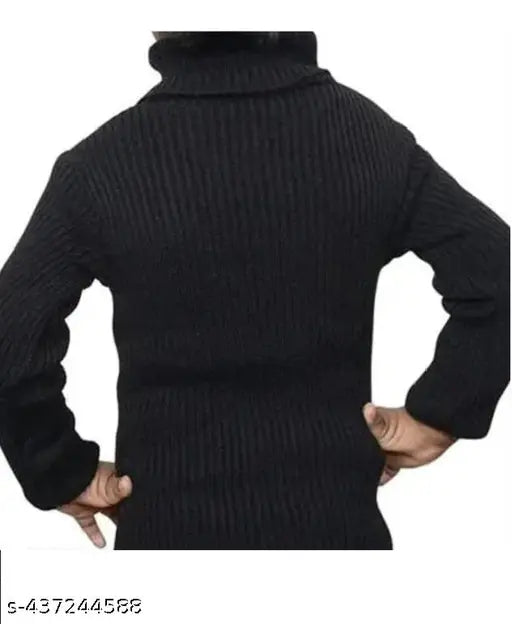 Highneck black & white wool kids set (2pcs), solid pattern suitable for newborns to 7 years old, Indian origin