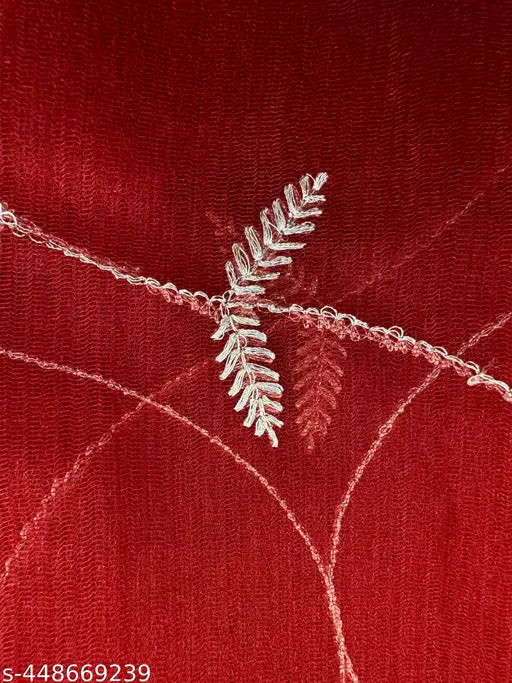 Attractive silver zari embroidered super net saree with Bangalore silk blouse, cutwork border and tussles, free size, Indian origin