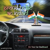 Indian flag stand, cross design, plastic-plated auto showpiece. Ideal for car dashboard or office table." (107 characters)