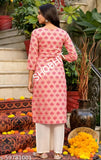 Attractive pink rayon kurta sets with palazzos, three-quarter sleeves, gold print pattern - India made