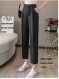 Cotton blend, retro-style straight leg trousers for women by YOZO, available in sizes 24-34