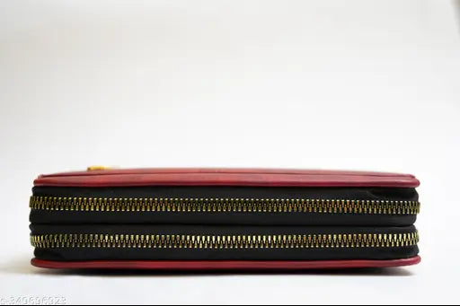 Stylish resin women's clutch purse, solid print design, 2 compartments, golden zippers, free size (3x8 inches) - Indian handmade accessory